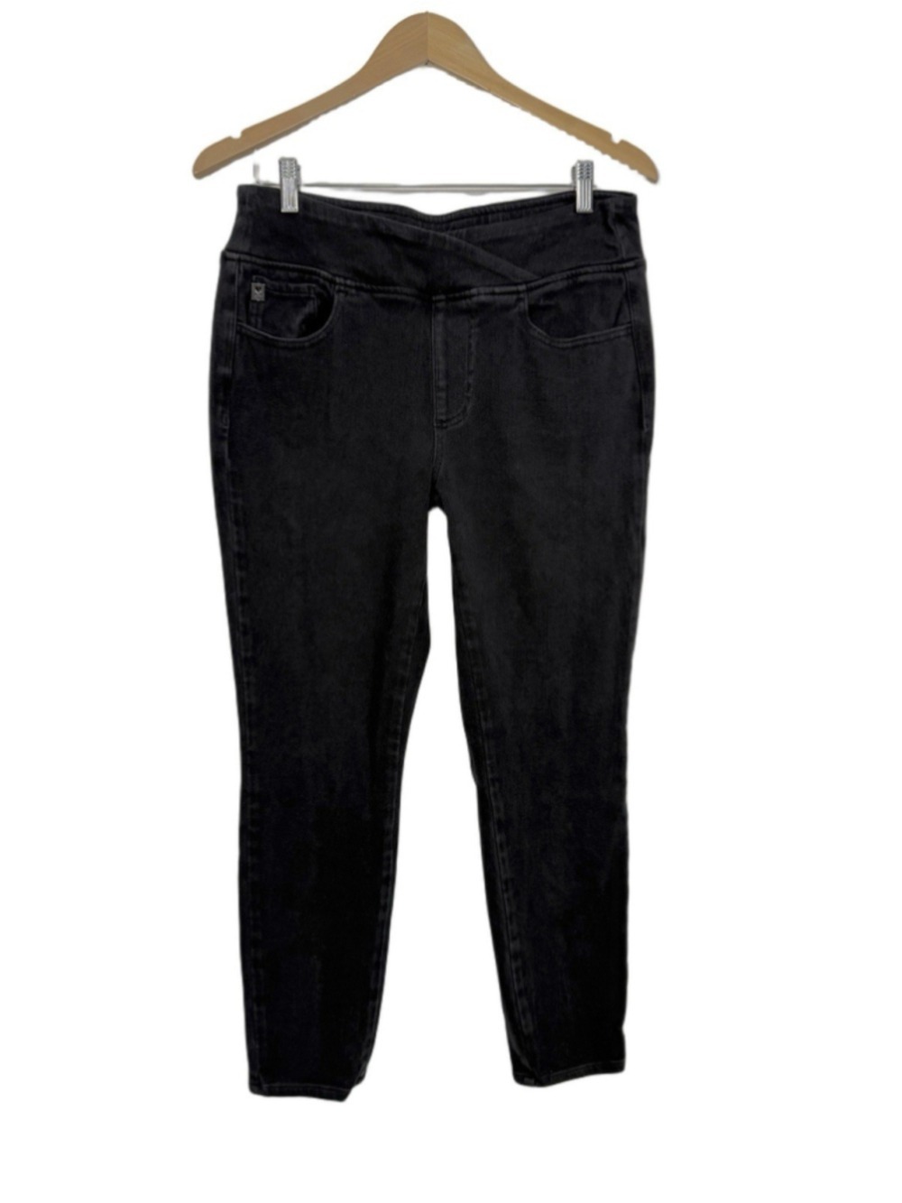 Belle by Kim Gravel Flexible Pull On Jeans 12 Black Stretch Straight Leg Beach